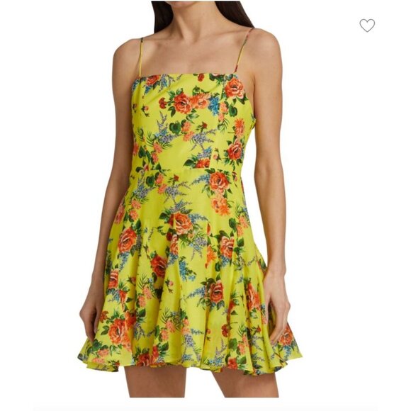 Alice + Olivia Ginny Yellow Floral Fit & Flare Mini Dress - Size XS - Picture 1 of 9